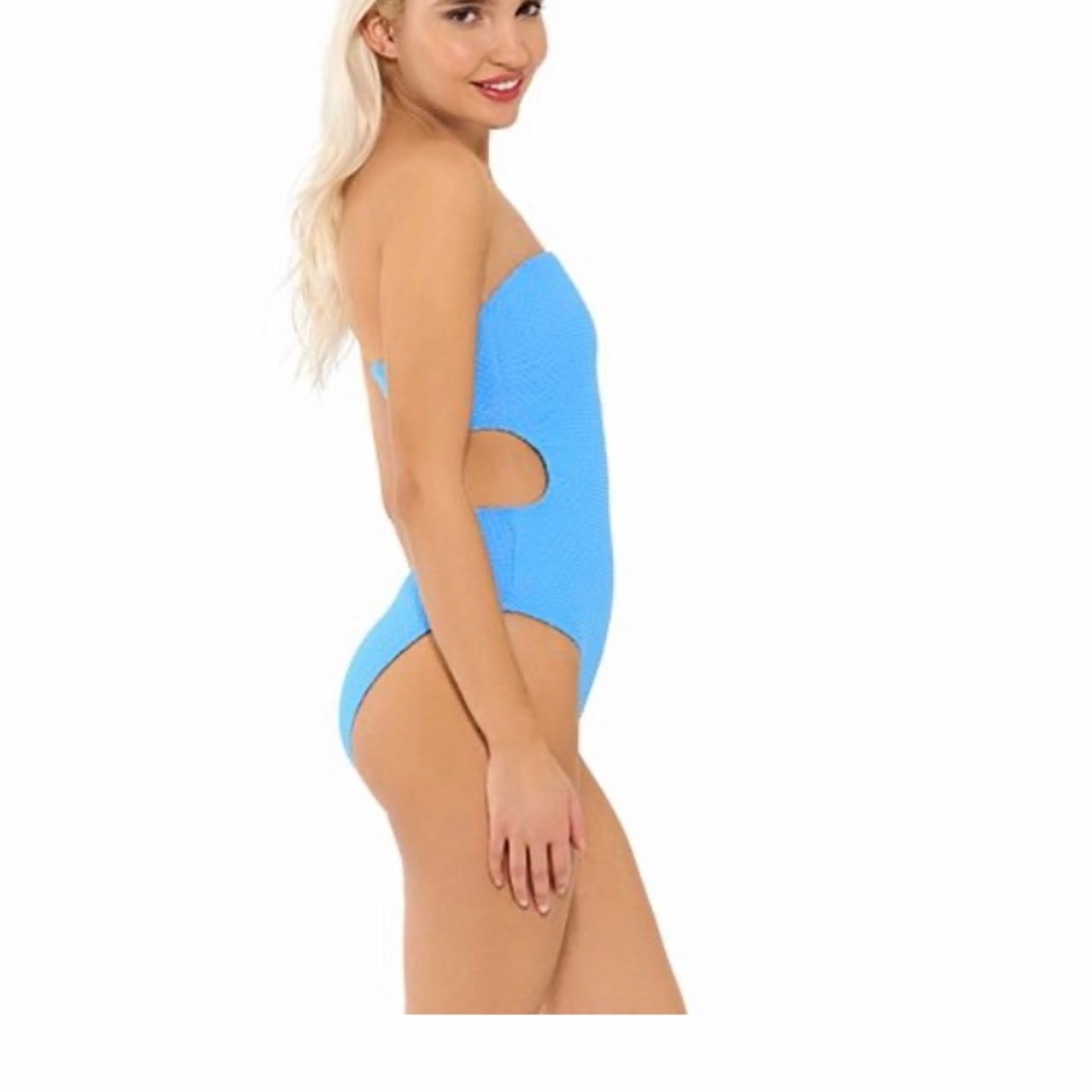 Juniors Ninety Nine Degrees Dotted Blue One Piece Bandeau Bathing Suit size SM